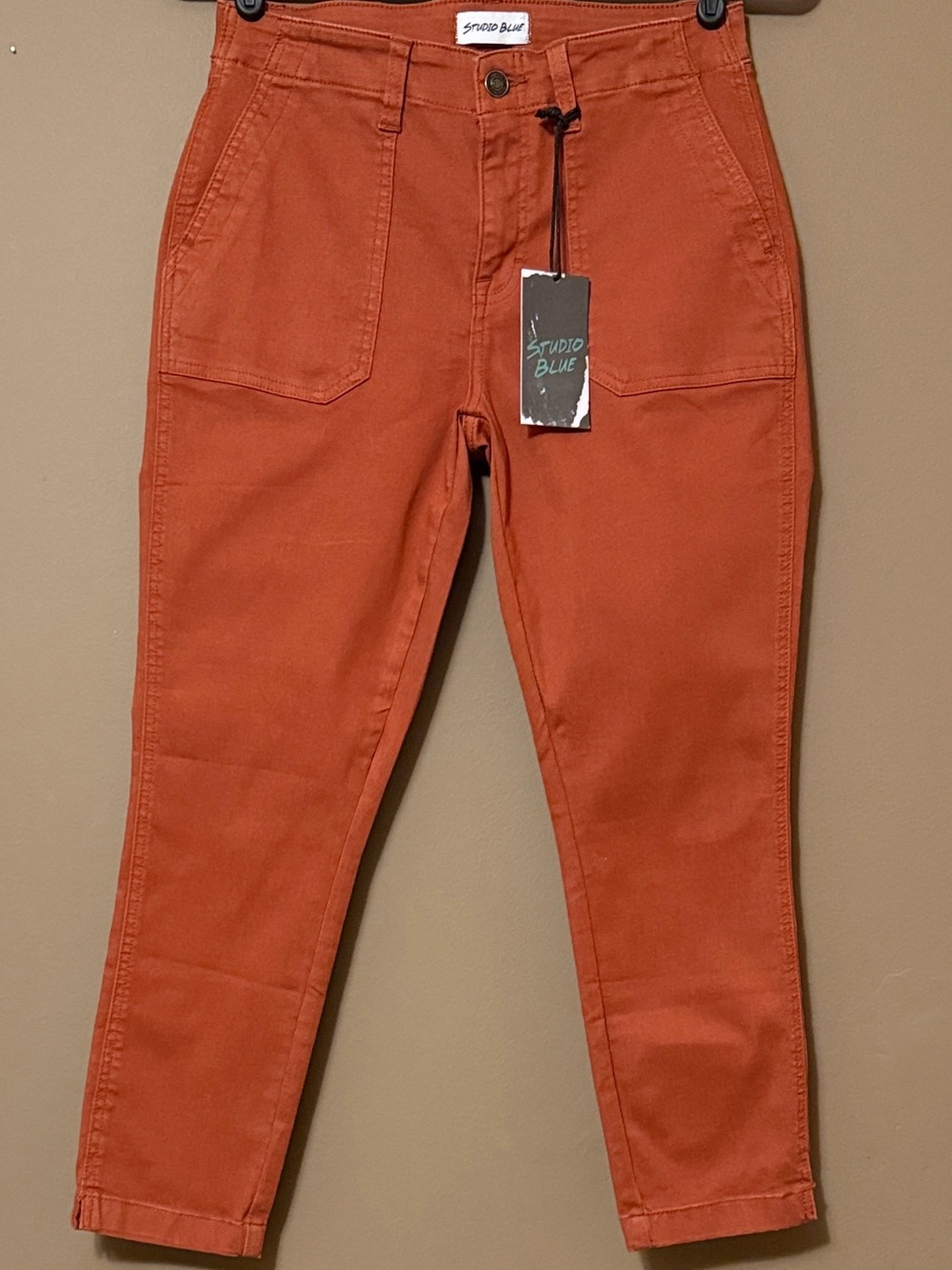 Studio Blue Rust Utility Crop Pants High Rise Stretch Cotton NWT Ankle 4/27